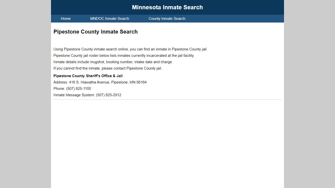 Pipestone County Inmate Search