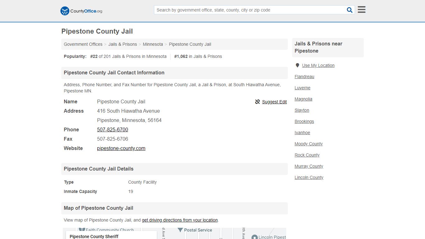 Pipestone County Jail - Pipestone, MN (Address, Phone, and ...